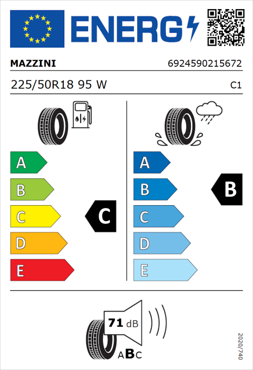 Tyre Label for Mazzini Supersport Chaser 225/50R18 95W
