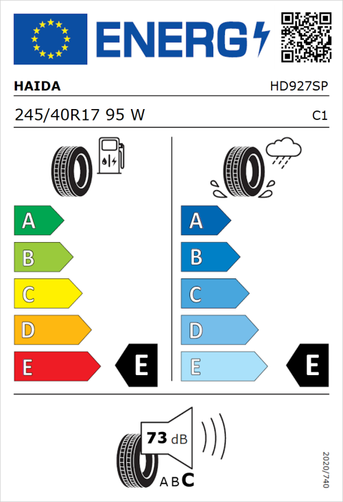 Tyre Label for Haida HD927 245/40R17 95W